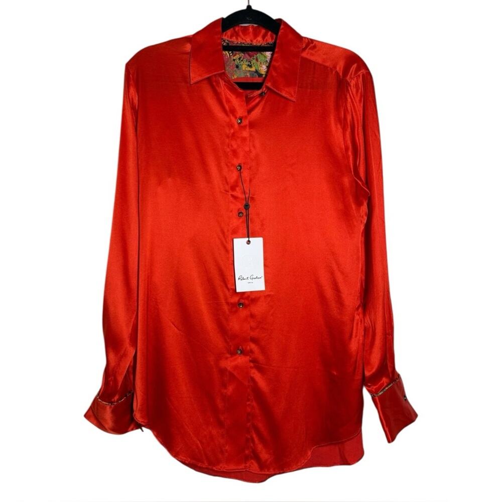 Robert Graham NWT Rust Orange Red Silk Blend Relaxed Carrie Button Up Shirt - XS
